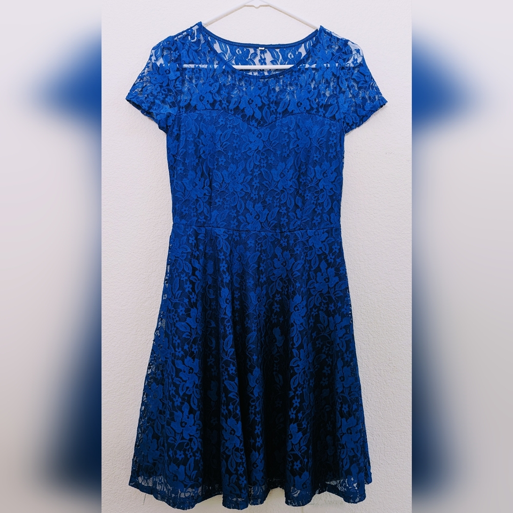 Ocean Blue Floral Lace Dress